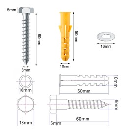 18 Sets Heavy Duty M10x50mm Masonry Brick Wall Plugs and Concrete Screws with Washer Zinc Plated Wall Fixing Anchor Bolts Strong Wall Plugs and Screws Set for TV Bracket Aerial Satellite Fence Shelves