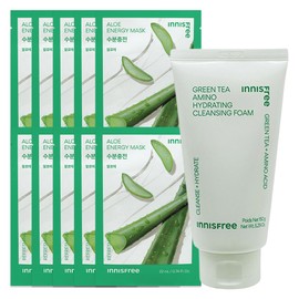(10 sheets) Innisfree Energy Mask Aloe + Green Tea Amino Moisture Cleansing Foam / (10매)이니스프리 에너지 마스크 알로에+그린티 아미노 수분 클렌징 폼