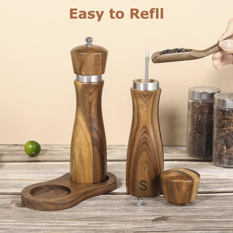 2 Pack Acacia Wood Salt and Pepper Grinder Set –