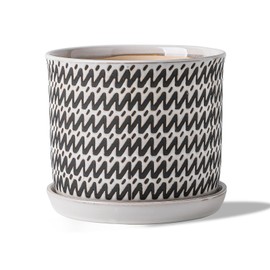 Chubacoo 8 Inch Plant Pots: Ceramic Planter Pot with Drainage Hole & Saucer - Planters for Indoor/Outdoor Plants - Flower Pot with Bonded Tray for Home/Office - Wave Stripe Debossed