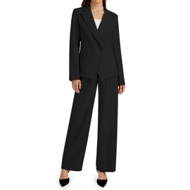 Casly Lamiit Two Piece Outfits for Women Black Blazer Suit High Waisted Dress Pants Business Casual Suiting Set Formal Interview Professional Clothes XL