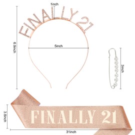 Semato 21st Birthday Sash & Rhinestone “FINALLY 21” Birthday Headband Kit- 21st Birthday Decorations Birthday Gifts for Her Birthday Decorations (rose gold)