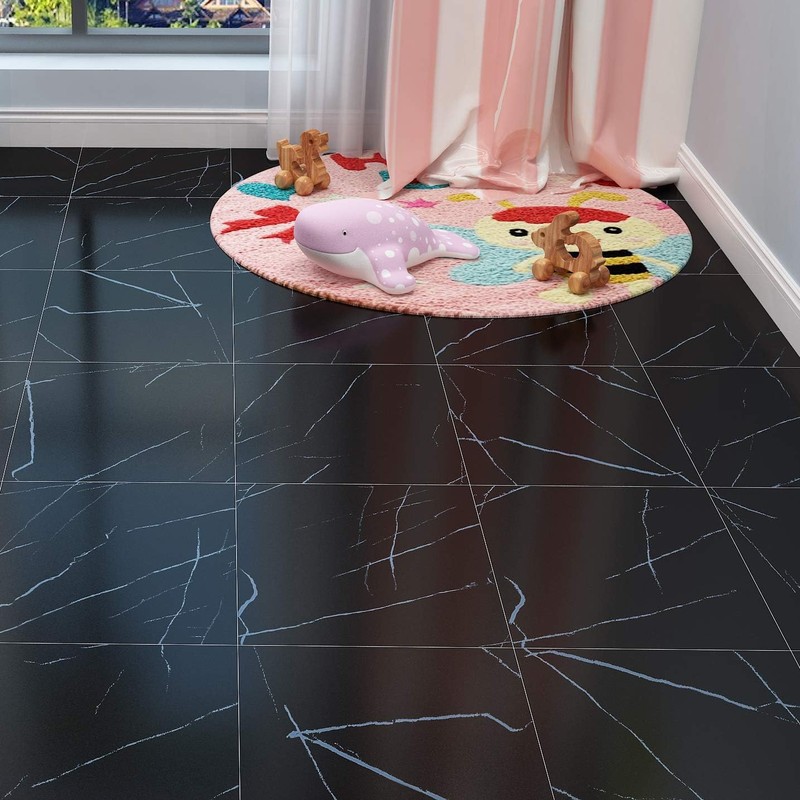 Livelynine Black Peel and Stick Floor Tile 32-Pack 12x12 Black