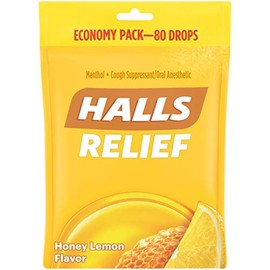 HALLS Relief Honey Lemon Cough Drops, Economy Pack, 80 Drops