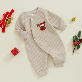 MAHUAOYIXI Baby Christmas Outfits Jumpsuit/Christmas Tree/Santa Claus Embroidery Infant Baby Long Sleeve Christmas Romper for Fall Winter Newborn Baby Boys Girls Clothes (Light Brown, 0-3 Months)