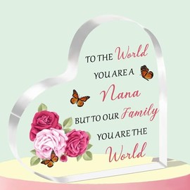 WTOPP Nana Gifts,Heart-Shaped Acrylic Plaque Gifts For Nana, Nana Christmas & Birthday Mothers Day Thanksgiving Gifts From Grandson Granddaughter