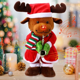 zerotop 13 Inch Christmas Elk Plush Cuddly Toys with Recording Christmas Decoration Music LED Luminous Singing Dancing Plush Toys Plush Doll Toy Home Decoration Children Gift
