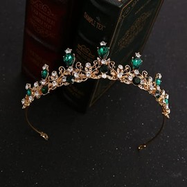 YOVEKAT Rhinestone Princess Tiara Headband Bridal Wedding Party Crown Headband (Green)