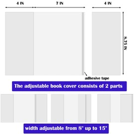 Clear Book Covers 50 PCS for 8 1/2" Tall Books, Adjustable Book Covers, Protect Against Wear and Tear, Water and Dust, Archival Safe, Adjustable for Book Size: 8 1/2" Tall x Up to 15" Long (50-Pack)