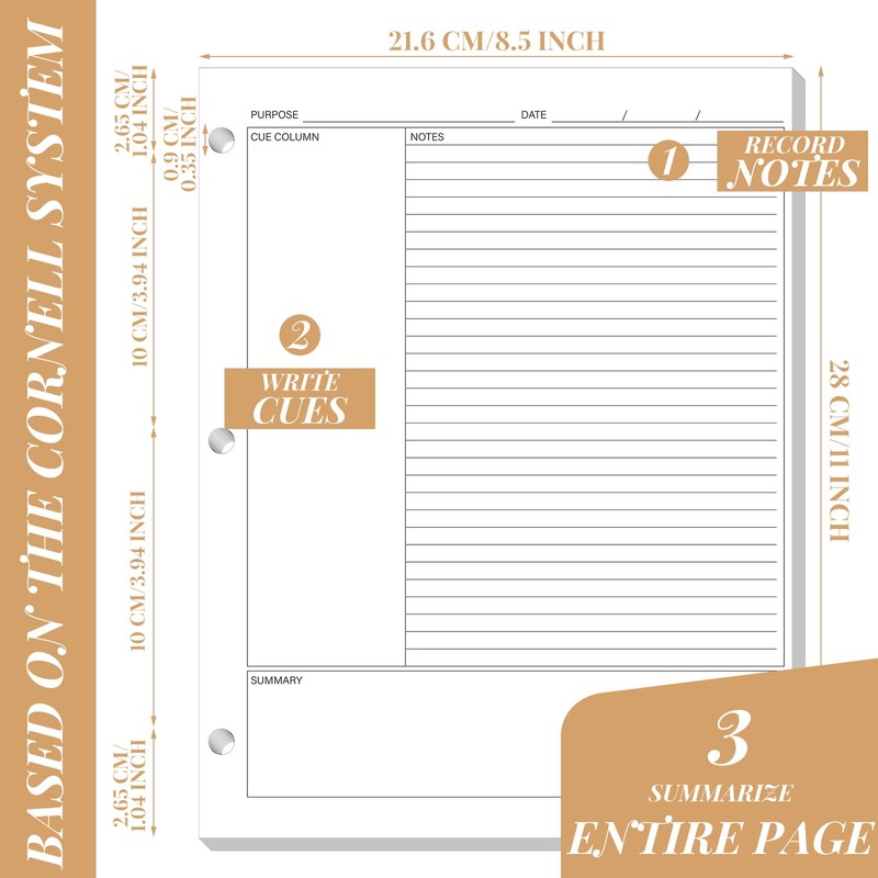 Ctosree 400 Sheets Cornell Notes Loose Leaf Paper Notebook Taking