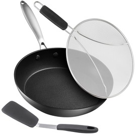 Frying Pan Nonstick - 10" Non Stick Frying Pan with Lid Splatter Screen - Lightweight Aluminum Fry Pan Skillet Includes Spatula - 2" Deep Egg Pan, PFAS-Free and PFOA Free, Dishwasher Safe, Oven Safe