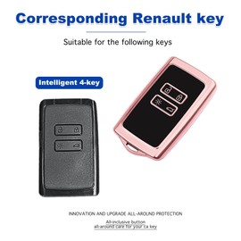 ANBOO Car Key Case for Renault, 4 Buttons Keyless Smart TPU Key Case with Key Fob, TPU Smart Key Case, Remote Control Protective Cover for Renault Koleos Car Key (Pink)