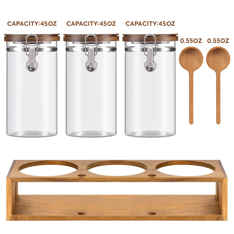Yangbaga Glass Sugar Coffee Canister with Shelf, 3 x 45OZ