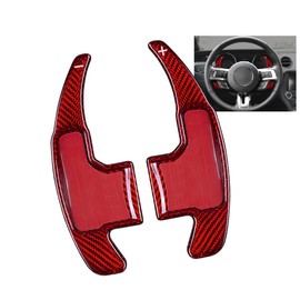 HIBEYO Replacement Steering Wheel Paddle Shifter Extension for Mustang 2015 2016 2017 Real Carbon Fiber Extended Edition Automotive Interior Accessories-Carbon Red