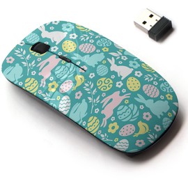 CJCBROES 2.4G Wireless Mouse with Cute Pattern Design for All Laptops and Desktops with Nano Receiver - Gentle Easter Bunnies