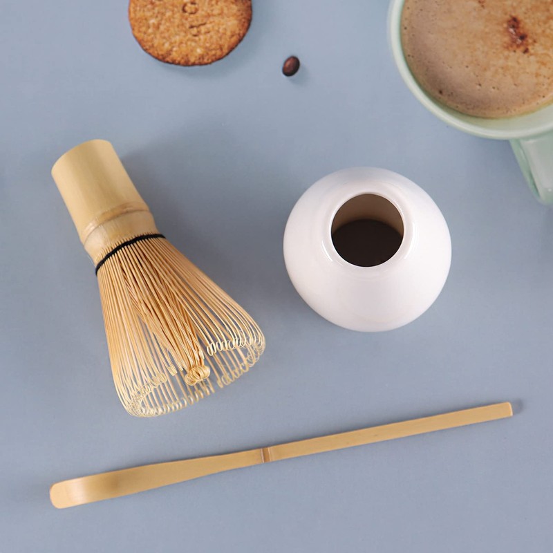 Matcha Tea Set Bamboo Matcha Whisk, Ceramic Whisk Holder, Tea Scoop,