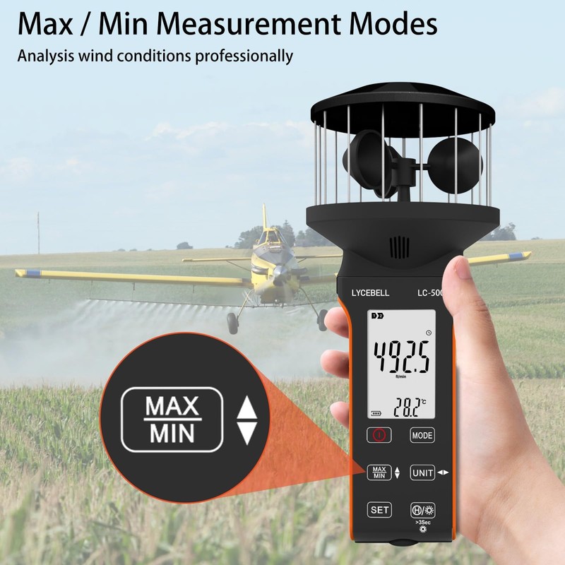 Wind Cup Anemometer with Compass, Handheld CFM Meter Measures Wind