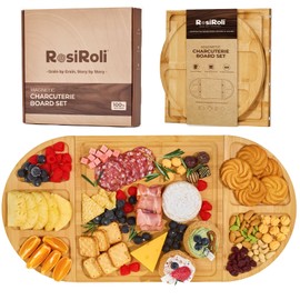 RosiRoli Charcuterie Board and Serving Set -Natural Bamboo Cheese Board Snack Tray Set with Magnetic - House Warming Gifts New Home, Wedding Gift for Couple, Bridal Shower Gift, Perfect for Party