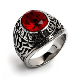SilverKyasya Stainless Steel US Military College Ring, Large Cubic Zirconia Ring, Eagle Men's Ring, Popular, Cubic Zirconia