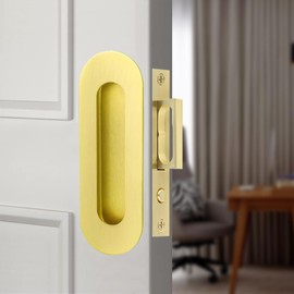 Sliding Pocket Door Hidden Handle, 304 Stainless Steel Pocket Door Hardware, Recessed Flush Finger Pulls, Heavy Duty Edge Pull with Pop Out Ring Pull (Gold, 6 inch)