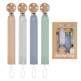 TYRY.HU Dummy Chain Girls Fabric Dummy Chain Clips Boys Soft Fabric Polyester Dummy Holder Set Wooden Dummy Strap Cotton Dummy Strap for Newborn Gift Pack of 4