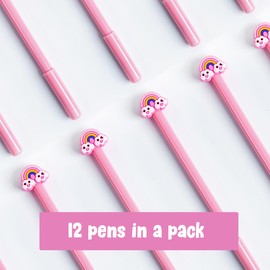 Toyseum 12 x Rainbow Pens, Party Bag Fillers for Girls and Themed Celebrations, Pretty Stationery Sets for Kids, School Prizes for Children, Pack of 12