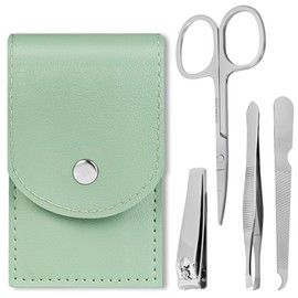 LOPHE 4-Piece Manicure Set, Professional Pedicure Set in Polished Stainless Steel, Nail Scissors and Tweezers Set with Case, Nail Care Set for Women, Men, Travel Friendly, Green