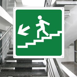 Pubblimania Emergency Exit Stairs Left 20 x 20 cm | Sign Made of Aluminium Metal 3 mm Thick (Stairs Left)