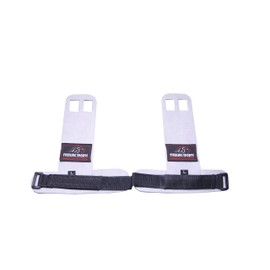 Sterling Sports Gymnastics Hand Grips, 2-Hole Design, Black Leather Palm Protectors, Adjustable Wrist Strap, (White, Medium)