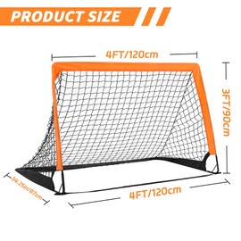 2-Pack Portable Soccer Goals for Backyard - Pop Up Folding Soccer Goal Net for Indoor or Outdoor, Practice Mini Soccer Goals for Kids and Youth, 4' x 3' Training Football Net with Carry Bag