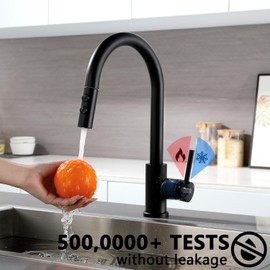 Black Kitchen Faucet with Pull Down Sprayer,High Arc Single Handle Stainless Steel Sink Faucet,Suitable for Farmhouse Camper Laundry Rv Bar Kitchen Faucets for 1 or 3 Hole KMF008B-3