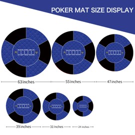 IKULE Texas Hold'em Poker Mat Water Repellent Portable Round Poker Table Top with Art Deco Layout Print Smooth Surface for Poker Games, Blackjack, Casin