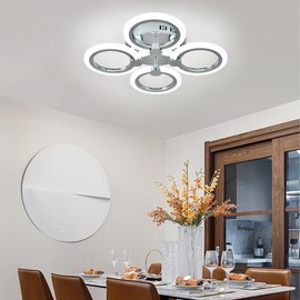 Higufyier Modern LED Ceiling Light,4 Rings Flush Mount Ceiling Light Fixtures, Chrome Close to Ceiling Light, 6000K LED Ceiling Lamp for Bedroom,Dining Room,Living Room, Office