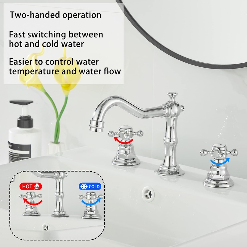 GGStudy 2 Handles 3 Holes Faucet Widespread Bathroom Sink Faucet
