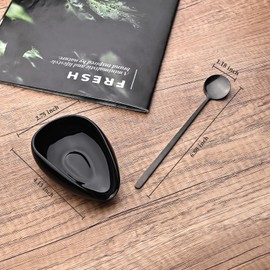 Koythin Ceramic 2-Piece Spoon Rest Set, Coffee Spoon Holder with Teaspoon, Minimalism Kitchen Decor for Stirrer, Mini Coffee Bar Accessories with Black Spoons for Afternoon Tea (Black)