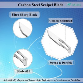 Box of 100 Scalpel Sterile Blades Carbon Steel Individually Foil Wrapped With Stainless Steel Scalpel Handle (Blade #10 + Handle #3)