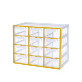 BLUE GINKGO Large 12 Drawer Storage Organizer Cabinet - Stackable Bead and Craft Storage, Hardware Small Parts Organizer, Teacher Toolbox (Made in Korea) - Yellow