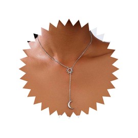 Xduargs Boho Sun Moon Pendant Necklace Silver Moon Dangle Vintage Sun Y Lariat Adjustable Hollow Celestial Choker Jewelry for Women