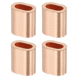 uxcell 3/16"(4mm) Wire Rope Stop Sleeve, Copper Crimping Loops Sleeve Oval Crimp Ferrules for Wire Rope and Cable Ferrule, Gold 4Pcs