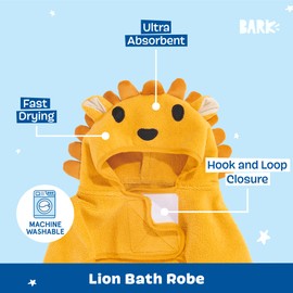 Barkbox Dog Bathrobe Fast Drying with Hook and Loop Closure & Wrap Tie Snuggle, Cute Dogs Clothes, Easy to Clean, Machine Washable, Dog Coats and Tumble Dry Low - Lion, Small
