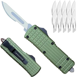 Caressolove Auto Retractable Scalpel Knife, EDC Double Action Automatic Retracting Pocket Knife, Replaceable Blade Utility Knife for Camping Hiking Hunting Fishing (Green)