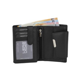 Women's Wallet in Portrait Format LEAS in Real Leather Black 13 x 9.5 cm (L x W) Ladies Collection, black, Modern