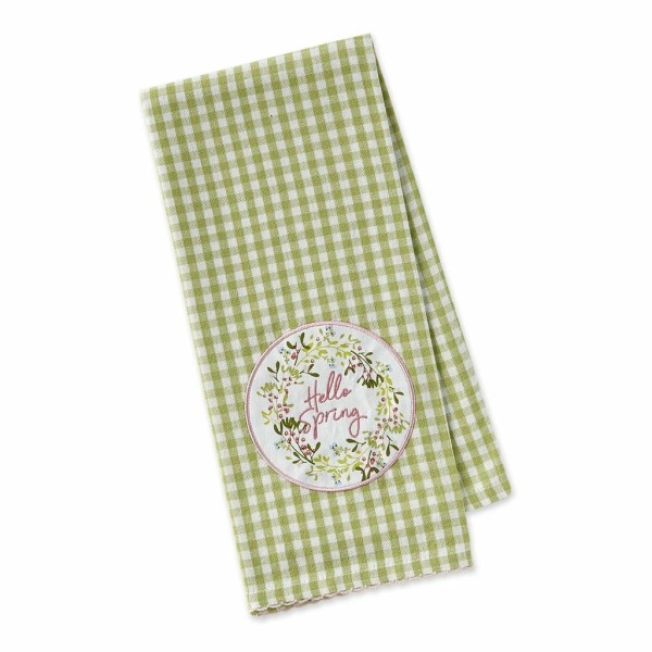 Design Imports Hello Spring Wreath Embellished Green & White Checkered