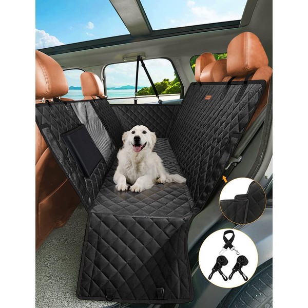 nzonpet 4-in-1 Dog Car Seat Cover, 100% Waterproof Scratchproof Hammock with Big Mesh Window, Durable Nonslip Pets Back Cover Protector for Cars Trucks SUVs - Black