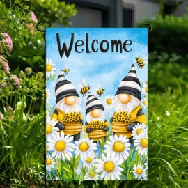 BlissYard Welcome Spring Garden Flag Cute Gnomes Small Yard Flag 12 x 18 inch Double Sided Bee Daisy Outdoor Yard Decoration Hello Spring Summer Farmhouse Holiday Garden Flags