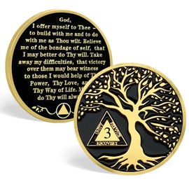 Sobriety AA Chip Sobriety Coin Year Sober Anniversary, Tree of Life Recovery Medallion Chip Recovery Token NA AA Great Sobriety Gifts for Men Women Alcoholics Anonymous (Tree Coin-3 Years)