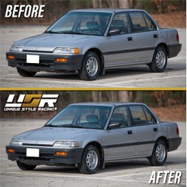 USR DEPO 88-89 Civic 4D Corner Lights - Front Cornering Parking Turn Signal Lamp Set (Left + Right) Compatible with 1988-1989 Honda Civic 4 Doors Sedan (Amber/Clear Lens)