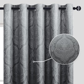 DWCN Ombre Blackout Curtains for Bedroom - Damask Patterned Thermal Insulated Energy Saving Grommet Curtains for Living Room, Set of 2 Gradient Window Curtain Panels, 60 x 84 Inch Length, Black