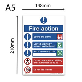 Enhance Fire Safety with Clear Instructions - Fire Action Symbolised Plan Sign on A5 (210 x 148 mm) 1mm Rigid Plastic for Effective Fire Action Safety