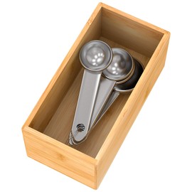 Bamboo Drawer Organizer Utensil Holder for Kitchen, Small Wood Silverware Storage Organizer, Stackable Box Tray for Cutlery, Flatware, Bathroom Caddy for Makeup, Perfume, Jewelry, 6x3x2.5 Inch